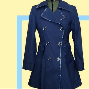 Vintage Mod Via Spiga Bright Blue A-Line Coat in PM with Corset-Like Tie In Back